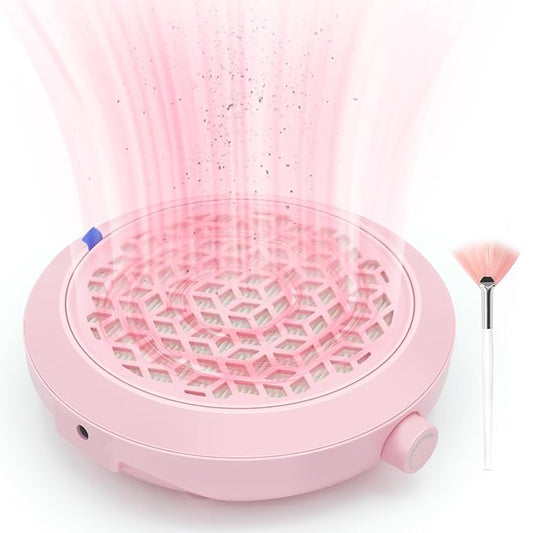Pink Nail Dust Collector Quiet, Mini Portable Nail Vacuum Dust Collector Nails Tech Ventilation System With Reusable Filter And Duster, 4500 Rpm Nails Fan For Acrylic Gel, Magnetic Design.