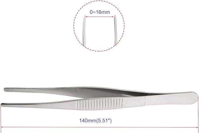 Aoje-Link Stainless Steel Straight Blunt Tweezers, horizontal serrated tips, used for repairs, barbecues, auxiliary tools, silver, 4pcs