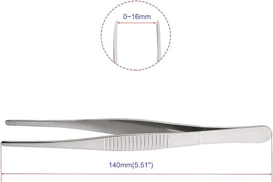 Aoje-Link Stainless Steel Straight Blunt Tweezers, horizontal serrated tips, used for repairs, barbecues, auxiliary tools, silver, 4pcs