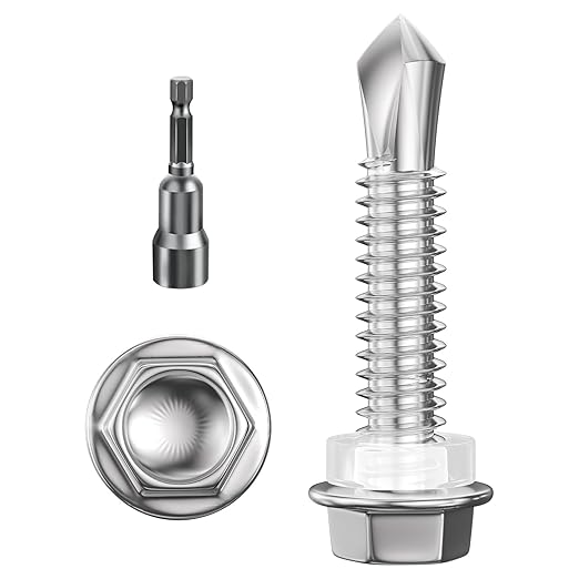 (300Pcs) #12×1" Hex Washer Head Self Drilling Screws, 410 Stainless Steel Metal SheetScrews，TEK Screws, Sheet Metal Self Tapping Screws