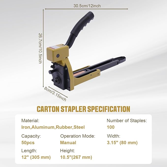 BANLICALI Carton Stapler Heavy Duty Manual Carton Closing Stapler with 100 Pcs Staples 1-3/8-Inch Crown, 3/4-Inch Length, Industrial Staple Tool for Sealed Boxes, Cartons, Corrugated Cardboard