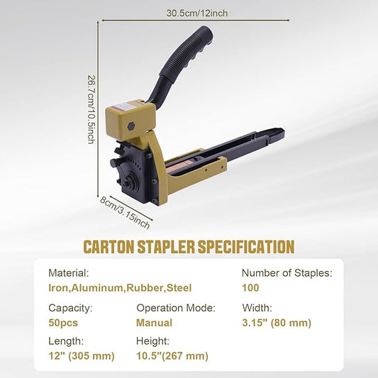 BANLICALI Carton Stapler Heavy Duty Manual Carton Closing Stapler with 100 Pcs Staples 1-3/8-Inch Crown, 3/4-Inch Length, Industrial Staple Tool for Sealed Boxes, Cartons, Corrugated Cardboard
