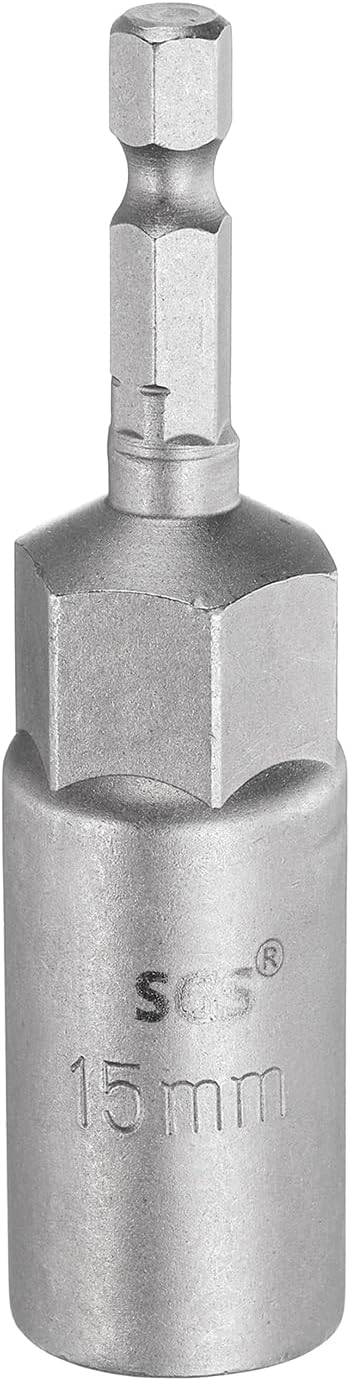 HARFINGTON Nut Driver Drill Bit 15mm Metric Socket 1/4" Hex Shank 3.15" (80mm) Long 6-Point Sockets Quick Change CR-V Steel Bolt Setters for Power Drill Drivers