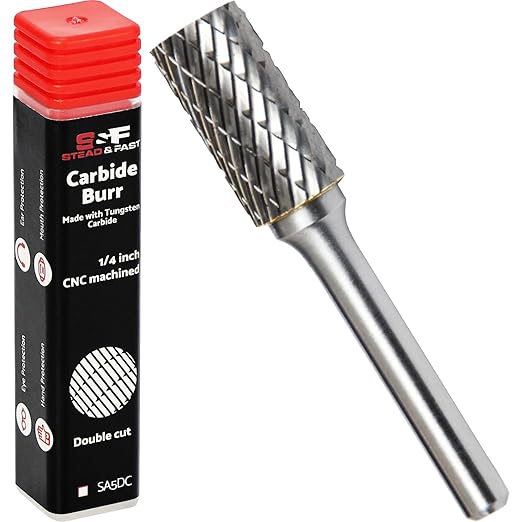 S&F STEAD & FAST Carbide Burr with 1/4??Shank 1/2??Cutter Dia 1??Length, Professional Grade Tungsten File, Die Grinder Bit for Metals, Rotary File Cylinder Shape, Grinding Burr bit