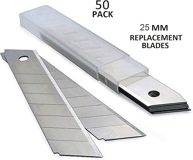 50-Pack 25MM Utility Knife Slitting Blades, Office Knife SK5 Blades for Retractable Box Cutters and Knives