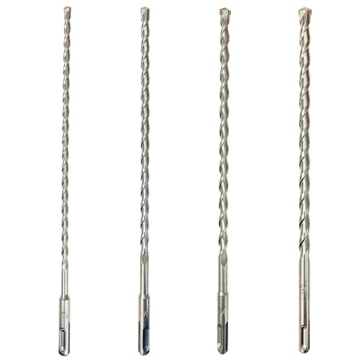 SDS Plus Drill Bits – 4pcs 12 Inch Masonry SDS Plus Drill Bit Set - Carbide Tipped - Rotary Hammer Drill Bits for Brick, Stone, Concrete (1/4” x 12”, 5/16” x 12”, 3/8” x 12”, 1/2” x 12”)