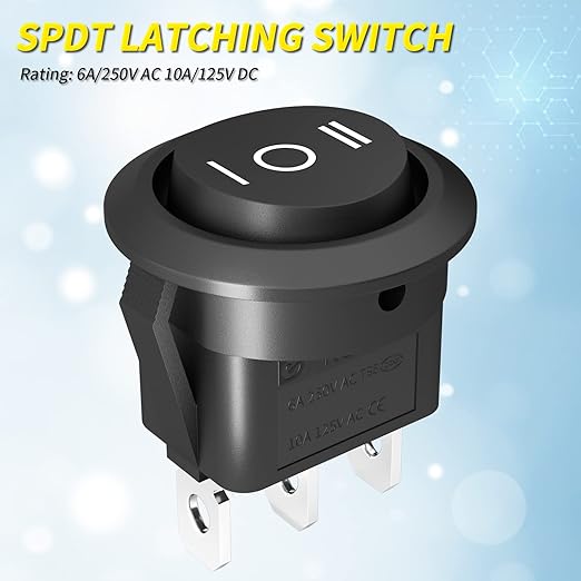 Joinfworld 3 Way Round Rocker Switch 12V, Waterproof 3 Pin 3 Position ON/Off/ON 6A/250V AC 10A/125V DC SPDT Circle Toggle Switch with Wires for Auto Car Marine Boat - 8Pack