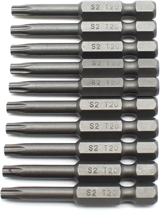TEMO 10 pc T20 Torx Star Head Screwdriver Bit Set, S2 Steel 6 Point T-20 Reduced Round Shaft Screwdriver Insert Bits Hex Shank