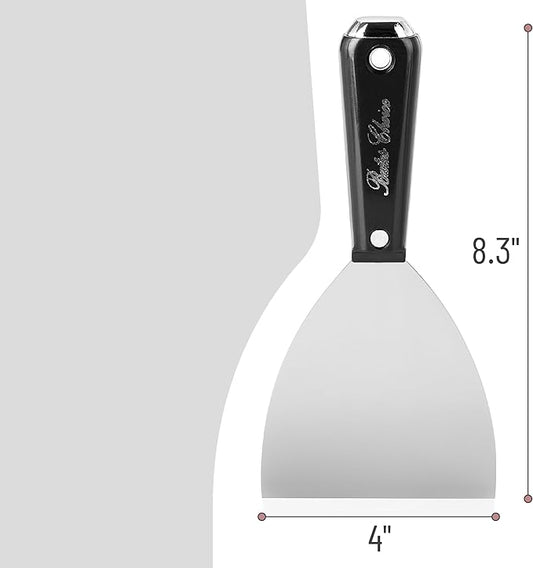 Bates 4-Inch Carbon Steel Putty Knife - Flexible Metal Scraper for Drywall, Spackle, and Paint - Wall Scraper Tool