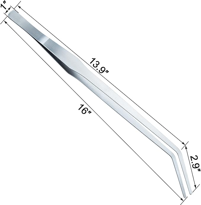 OIIKI 2PCS Stainless Steel Tongs Tweezers, Polished Extra-Long 15 inch Staright Tongs Tweezer, 15 inch Curved Aquarium Tweezer with Precision Serrated Tips for Garden, Kitchen, Indoor & Outdoor