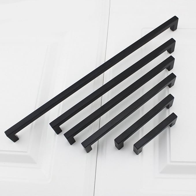 Goldenwarm 1 Pack Black Square Bar Cabinet Pull Drawer Handle Stainless Steel Modern Hardware for Kitchen and Bathroom Cabinets Cupboard,Center to Center 10in(256mm)