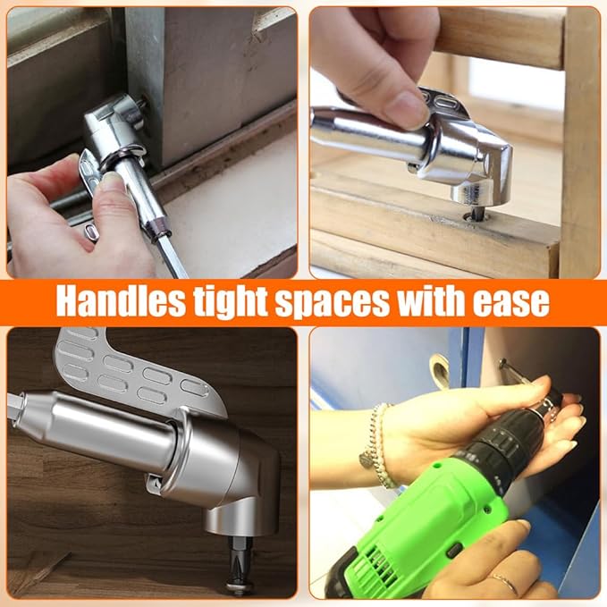 105 Degree Right Angle Drill Bit Holder, 2025 New Corner Tool Screw Hub with Multi-function Bend Screwdriver Bit, Angle Extension Bit Kit with 12 Screwdriver Bits for Household Work (Long)