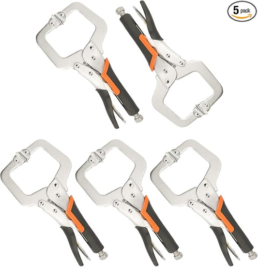 5 Pack 6 Inch C-Clamp Locking Pliers with Rubber Handle, C-Clamps Face, 6 Inch Heavy Duty C Clamp Locking Pliers for Woodworking and Home Improvement