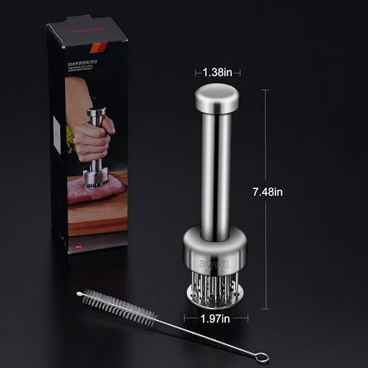 Stainless Steel Meat Tenderizer Tool with 21 Sharp Needles - A Meat Tenderizer Mallet for Chicken and Beef, Durable Meat Mallet Hammer, Easy-Grip Meat Hammer Tenderizer