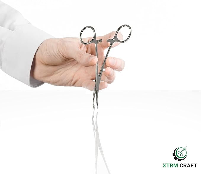 Pean Hemostat Straight and Curved Multipurpose Locking Tweezer Clamps Serrated, Stainless Steel - Hemostats for Nurses, Fishing Forceps, Crafts and Hobby