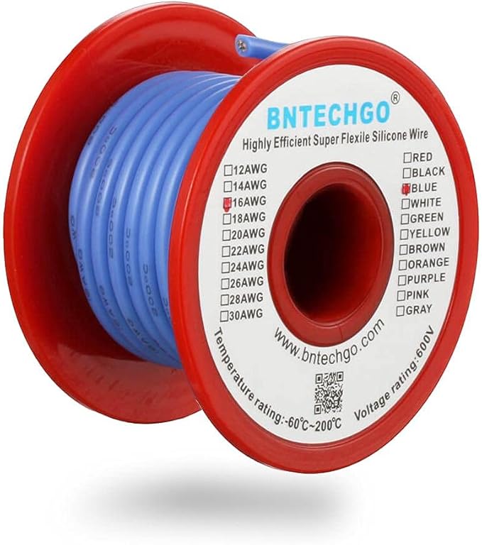 BNTECHGO 16 Gauge Silicone Wire Spool 25 ft Blue Flexible 16 AWG Stranded Tinned Copper Wire