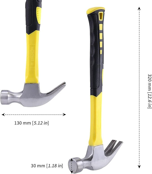 MANCHAP 3 Pack 16 oz Claw Hammer, Fiber Glass Claw Hammer, One-piece Forged Steel Head & Non-Slip Handle for Household Automotive Professional Work