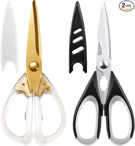 Kitchen Shears Scissors Cooking Scissor, 2Pack Sharp scissor - Meat and Poultry Scissors, Dishwasher Safe, All-Purpose Stainless Steel Utility Shear for Chicken Fish Vegetables BBQ