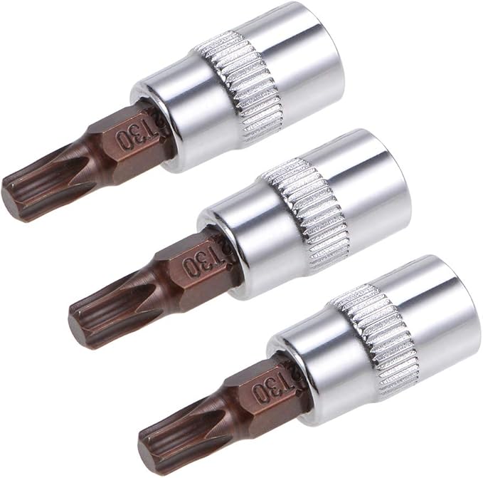 uxcell 3pcs 1/4" Drive x T30 Torx Bit Socket, S2 Steel Bits CR-V Sockets 38mm Length Use with Ratchet Wrench, Slide Bar, Extension Rod
