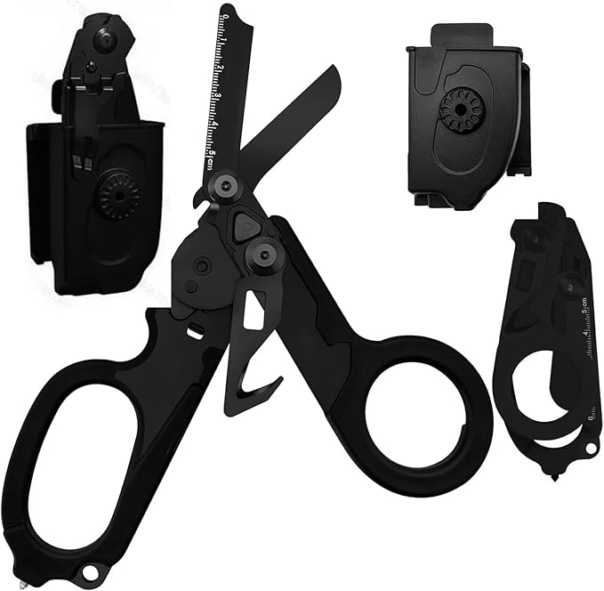 6-in-1 Multifunctional Trauma Shears Foldable with Black Holster, Extreme Environments Emergency Response Trauma Shear for Nurses, First Responders (Black)