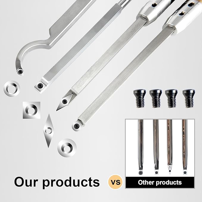 8Pcs Tungsten Carbide Cutters Set for Wood Lathe Turning Tools(11mm Square,12mm and 8.9mm Round, 30x10mm Diamond Inserts), Come with Screws…