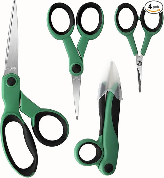 Premium Sewing Scissors Bundle - Heavy Duty Fabric Scissors (8"), Embroidery (5"), Small Detail (4"), Thread Snips (5"), Tailoring, Dressmaking, Quilting, Arts&Craft Supplies, Green