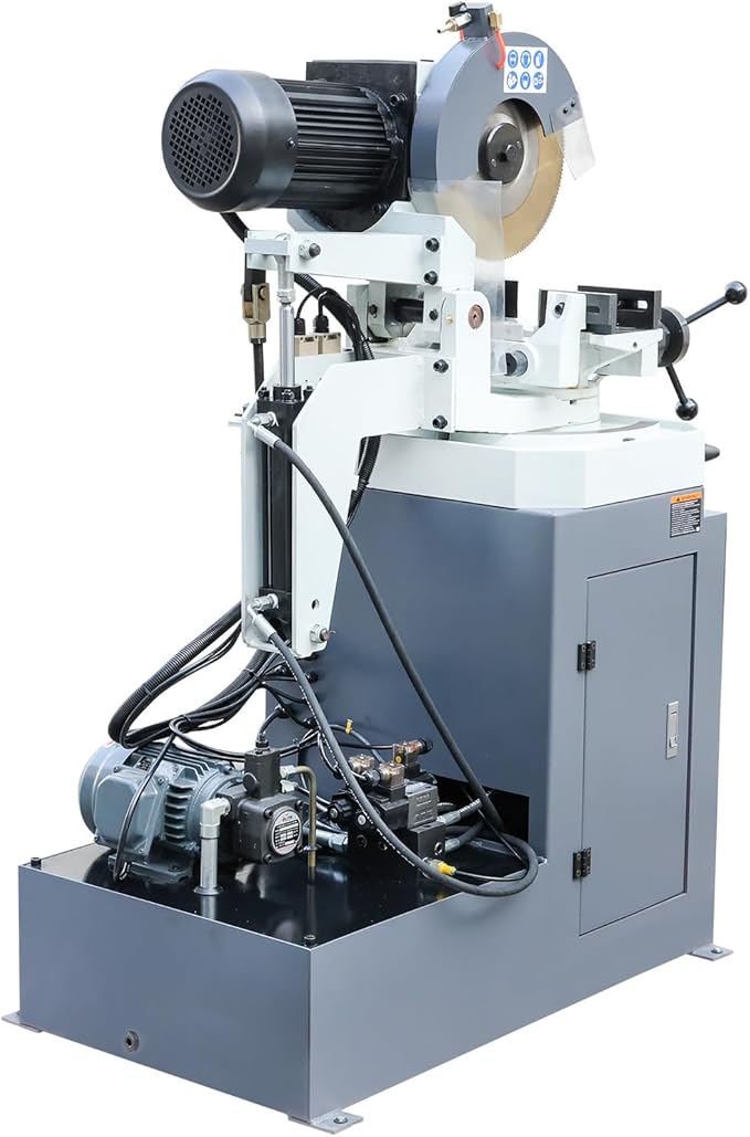 KAKA INDUSTRIAL Circular Cold Saw, 12.4 inch Semi-Automatic Hydraulic Circular Saw with Foot Pedal Control for Steel and Aluminum, Double Vise and Coolant System PDS-12H