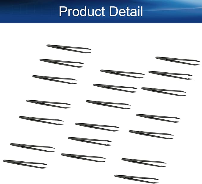 Auniwaig 20pcs Precision Plastic Tweezers, Slant Point Tip Anti-Static Tweezers for Jewelry Craft DIY Beauty Electronics Repair Tool, (4.7 Inch, Black02)