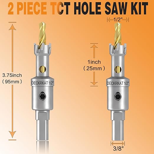 2-Pack 1/2" TCT Hole Saws for Hard Metal, Heavy Duty 13mm Tungsten Carbide Tipped Hole Cutters Set with Spring-Loaded Pilot Drill Bits for Stainless Steel, Metal, Iron, and Plastic.