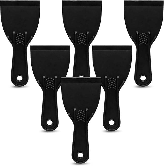 6pcs Flexible Plastic Putty Knife Set - 3 Inch Wide Scraper for Wall Repair, Spackling, Drywall Taping & Painting Projects (Black)