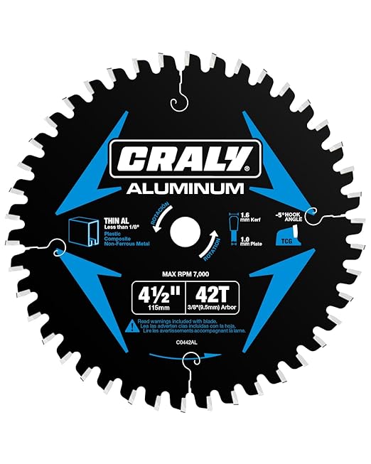 CRALY 4-1/2 Inch 42 Teeth Aluminum and Non-Ferrous Metal Cutting Circular Saw Blade, 3/8 mm Arbor, Carbide Tipped, Thin Kerf, Black Ice Coating, for Thin Aluminum, Plastic, Composite(C0442AL)