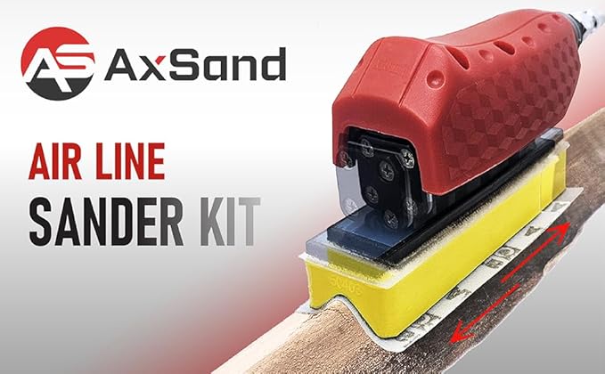 Straight Line Air Sander +13 contoured sanding blocks + 60 Sandpaper sheets Only 520 g for less fatigue. For woodworking, furniture & metal prep. 1-year warranty.