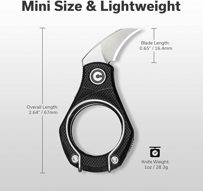 CIVIVI Pyrus Mini Keychain Knife (1 Piece), Small EDC Pocket Folding Box Cutter with 14C28N Blade & Ringed G10 Handle, Christmas Stocking Stuffers Gift for Men Women C23038-2, Black