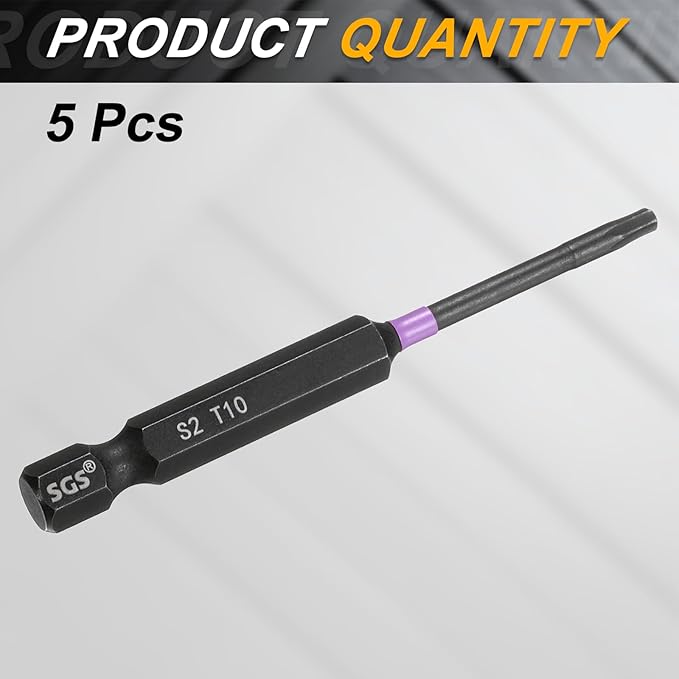 HARFINGTON 5pcs T10 Torx Head Impact Screwdriver Bits 1/4" Hex Shank 2.8" (70mm) Long Magnetic No Hole Tamper Proof 6 Point Star Screw Driver Drill Bits Phosphate S2 Steel Power Tools