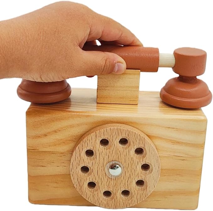 Ring Ring Telephone - Solid Wood Retro Chorded Dial Phone -1 pcs Toy Telephone-Pretend Play Toy Telephone -Role-Playing - Boost Communication Skills and Language Development - Age 3+ (1)