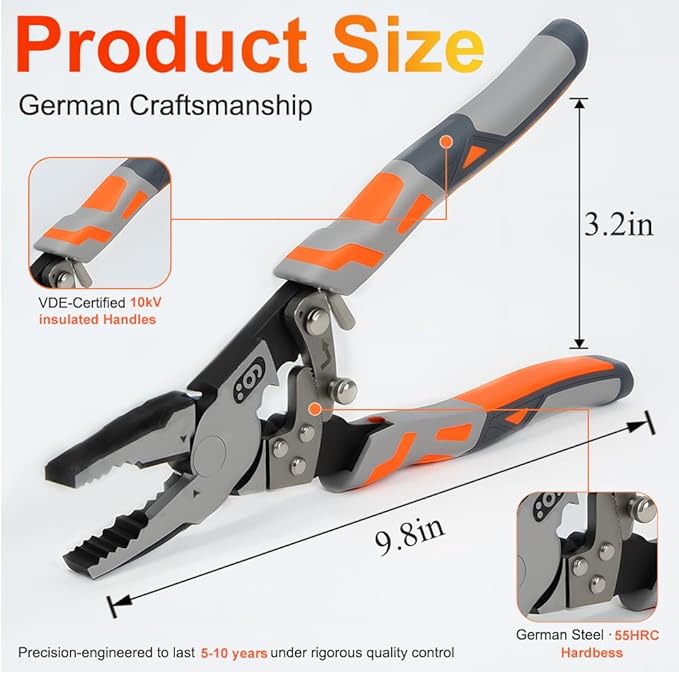 Ratchet Wire Cutters - 67% Labor-Saving Dual Mode (Normal/Ratchet), Cuts Steel Bars/Cables ??mm, VDE 10kV Insulated Grip, Forged 55HRC German Steel