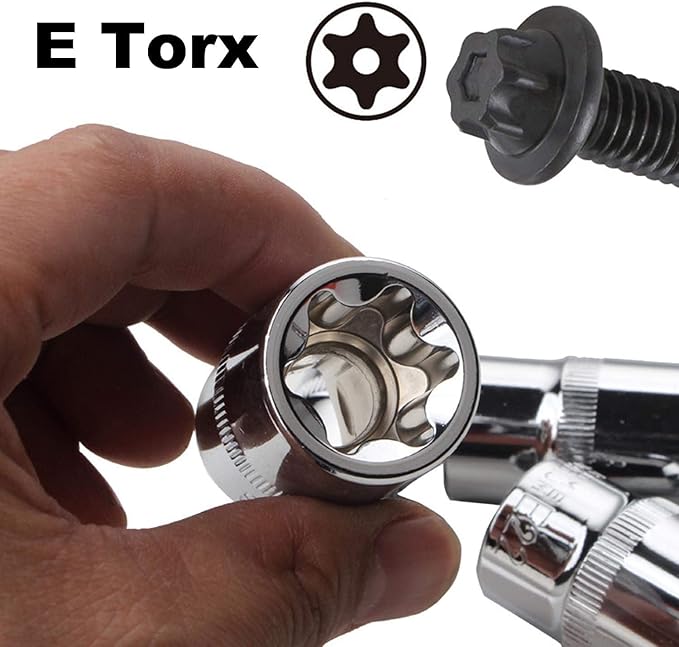Female E Torx Socket Set with Case, 1/4, 3/8, 1/2 in. Drive E4-E24 External Torque Star Socket Kit, 14Pcs