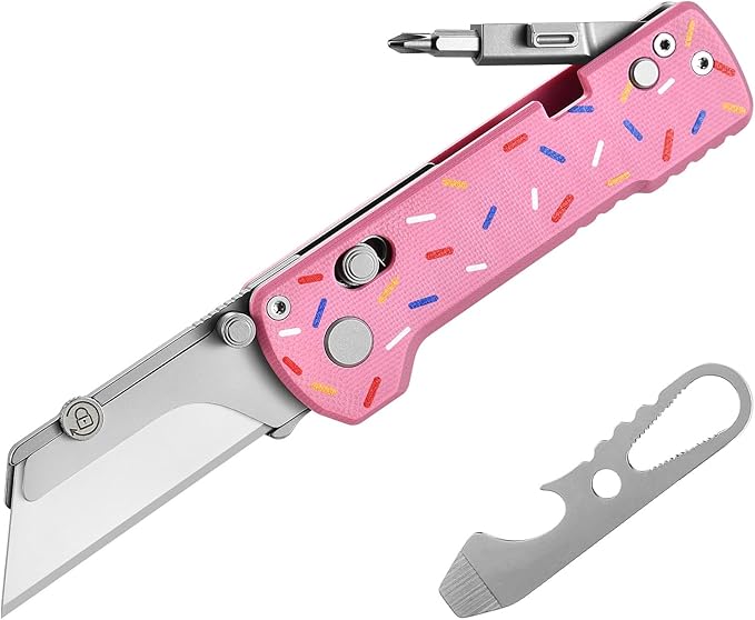 OKNIFE U1 Pro Multitool Folding Utility Knife with Folding Screwdriver, Quick Change Blade, Rail Lock & Pocket Clip for Men Women (Doughnut)