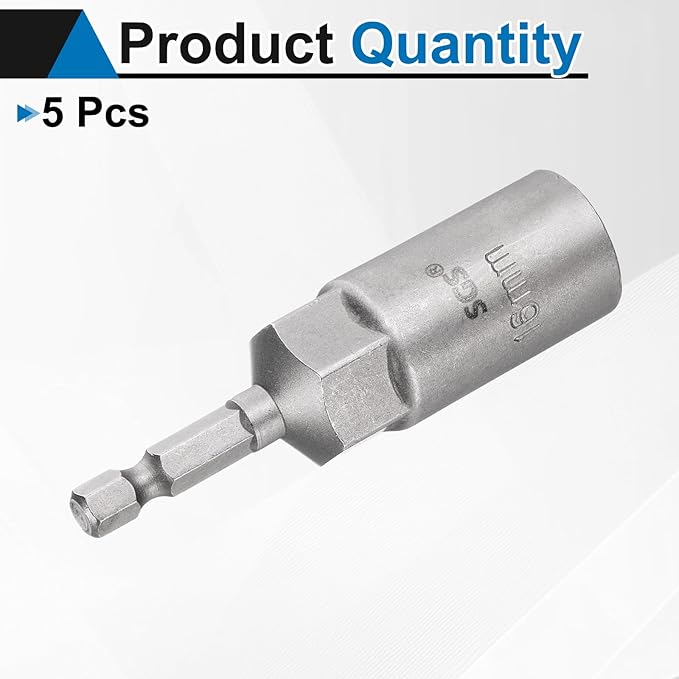 HARFINGTON 5pcs Nut Driver Drill Bit 16mm Metric Socket 1/4" Hex Shank 3.15" (80mm) Long 6-Point Sockets Quick Change CR-V Steel Bolt Setters for Power Drill Drivers