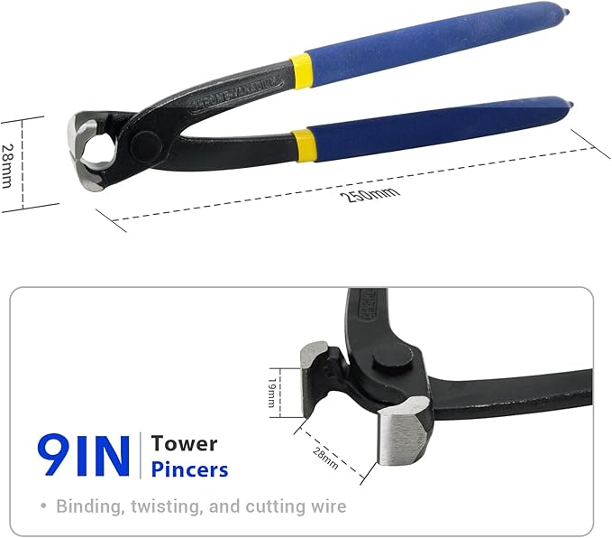MANUFORE 2pcs Nail Puller Pincers Set, 8in Carpenters Pincers, 9in Tower Pincers Set Nail Remover Tool for Pulling Nails or Cutting Wires