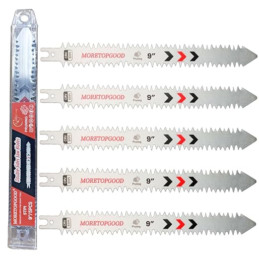 Double-Sided Reciprocating Saw Blade,9 Inch Wood Pruning Japanese Teeth Saw Blades for Cutting Bamboo/Tree Branches/Limb/Roots/Shrubs/Brush/Stumps (5TPI/5 Pack)