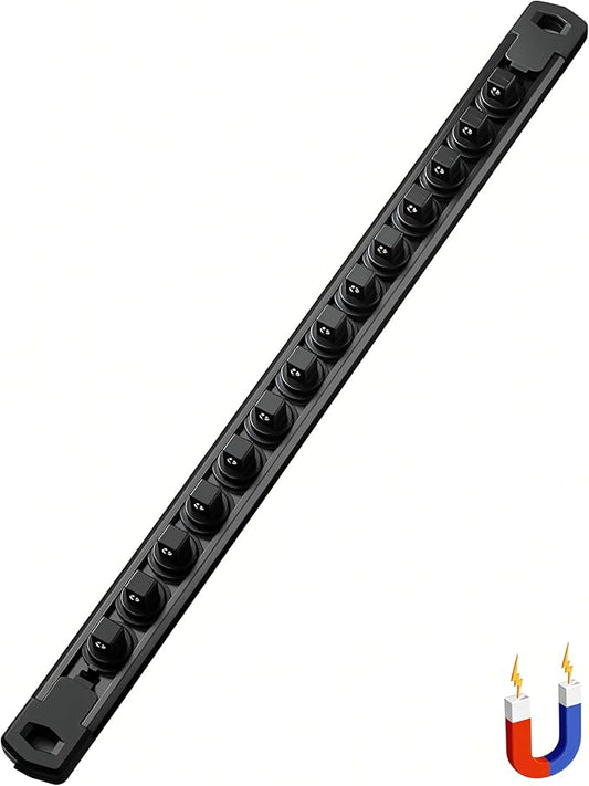ALOANES 3/8-Inch Drive Magnetic Socket Organizer, Heavy Duty Aluminum Socket Rail Organizer, 360째 Swivel Clips Socket Rail Set For Sockets Storage, 3/8-Inch Socket Holder x 14 Clips (Black)