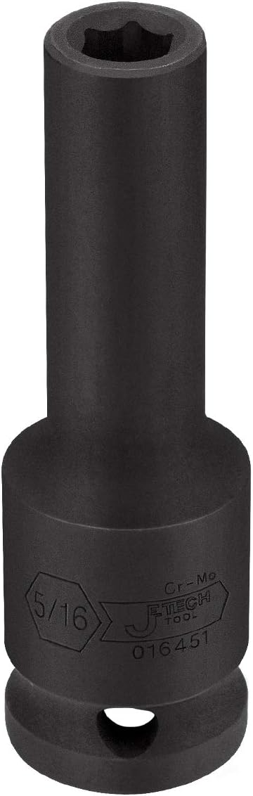 Jetech 1/2 Inch Drive - 5/16 Inch Deep Impact Socket, Made with Heat-Treated Chrome Molybdenum Alloy Steel, 6-Point Design, SAE Strong and Durable