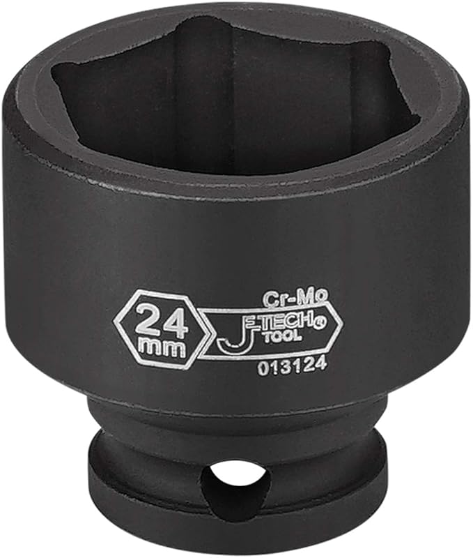 Jetech 3/8 Inch Drive 24mm Standard Impact Socket, Made with Chrome Molybdenum Alloy Steel, Heat Treated, 6-Point Design, Metric