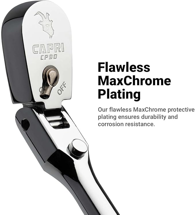 Capri Tools 1/4 in. Drive Fine 90-Tooth Locking Flex-Head Ratchet, Extra Long Chrome Handle