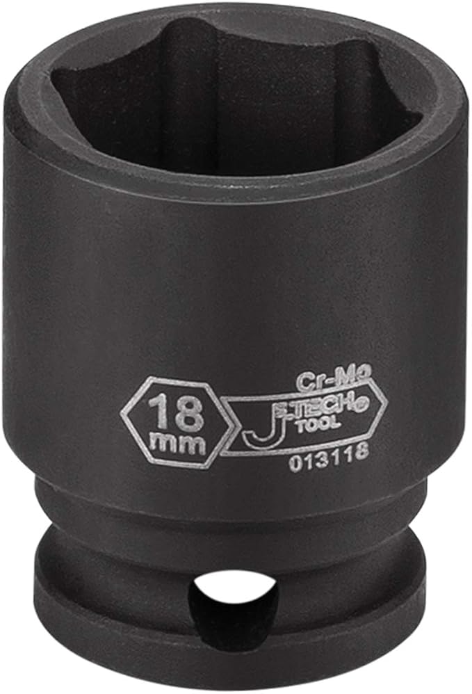 Jetech 3/8 Inch Drive 18mm Standard Impact Socket, Made with Chrome Molybdenum Alloy Steel, Heat Treated, 6-Point Design, Metric