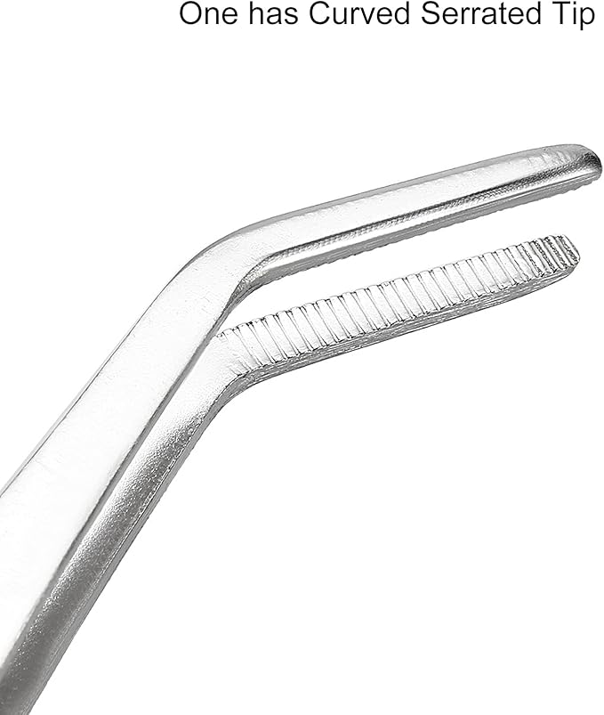 8 Inch Stainless Steel Tweezers with Straight and Curved Serrated Tip Multipurpose Forceps for Craft Repairing 2 Pack