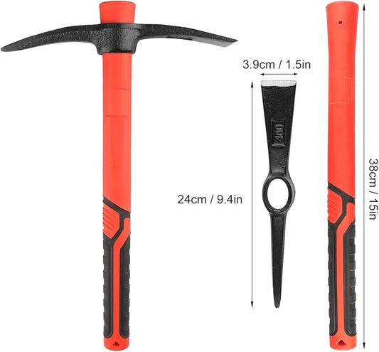 4 PCS 15 Inch Pick Mattock Hoe, Forged Weeding Garden Pick Axe with Fiberglass Handle, Pick Mattock Hoe for Loosening Soil, Gardening, Camping