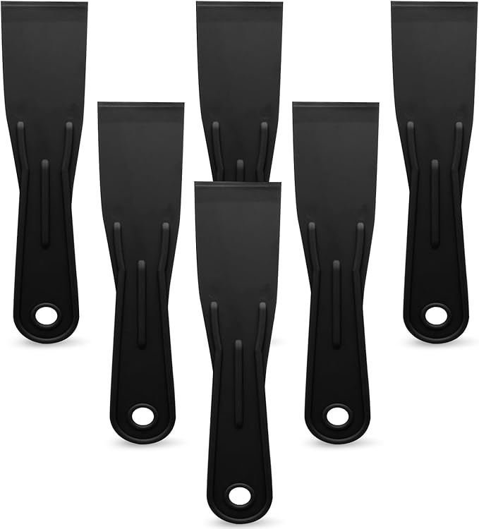 6pcs Flexible Plastic Putty Knife Set - 2 Inch Wide Scraper for Wall Repair, Spackling, Drywall Taping & Painting Projects (Black)
