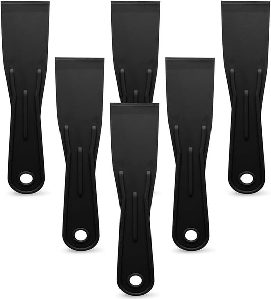 6pcs Flexible Plastic Putty Knife Set - 2 Inch Wide Scraper for Wall Repair, Spackling, Drywall Taping & Painting Projects (Black)